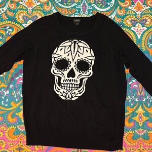 Torrid Black Sweater with White Skull Motif